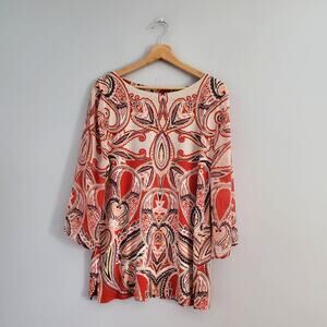 JM Collection Paisley Studded Blouse Top Size L